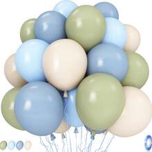 50pcs Sage Green And Blue Balloons, Olive Green, Dusty Blue, Beige, Cream Neutral Latex Balloons, Suitable For Boy, Rabbit Theme Baby Shower, Birthday, Boho Wedding... - Multicolor - View 8