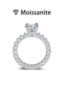 1pc Women's Wedding Ring, Fully Paved Sparkling Ring, 3.3g S925 Sterling Silver, 2 Carat Moissanite, Bohemian Palace Style, Engagement, Wedding, Anniversary, Valentine's Day Gift, Comes With Moissanite Certificate And Elegant Gift Box - Silver - View 6