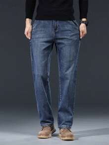 1 Pair Men's Business Casual Jeans - Slim-Fit Straight-Leg Office & Everyday Pants,High-Quality Non-Transparent Fabric For Formal & Casual Events - Easy Care, Refined Tailoring, Premium Stitching, Stylish Trousers, Professional Men - (30L) Xanh nước biển - Xem 5