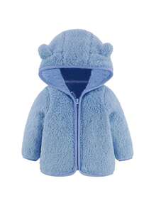Infant Girls' Warm Fleece Jacket, Autumn/Winter - Baby Blue - View 1