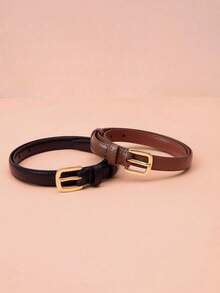 Hatastic 2条简约纯色休闲复古PU皮腰带，女士款，适合搭配牛仔裤和裙子，宽度1.8厘米，秋季，音乐节礼物 - 彩色 - 查看 2