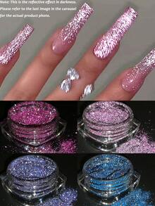 8/6/4pcs Reflective Nail Powder, Gold, Silver, Pink, Glitter In The Dark, Holographic Nail Design, Y2K Party, Cute And Charming Nail Decoration, DIY Nail Salon Nail Supplies - Multicolor - View 15