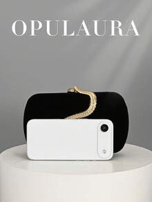 OpulAura 女士复古时尚丝绒手拿包，蛇纹搭扣设计，欧美风格，蛇皮简约盒式手拿包，适合婚礼、晚宴、正式场合、派对等场合，可作手提包、单肩包使用，配有高品质链条肩带 - 黑色 - 查看 7