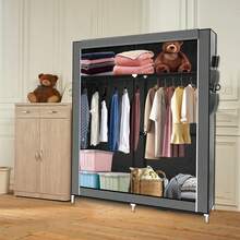 Fabric Storage Cabinet, Clothes Rack With Cover, Wardrobe, Closet, Metal Frame, For Bedroom, Wardrobe - Gray 108*170cm - View 6