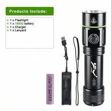 1支超亮潜水手电筒，300000流明，带挂绳和腕带，IPX8级防水专业潜水手电筒，铝合金材质，4种照明模式，安全照明手电筒，水下200米强光潜水手电筒，适用于潜水、鱼叉捕鱼、钓鱼、狩猎、潜艇、深海浮潜、水下运动 - 綠色 - 查看 14
