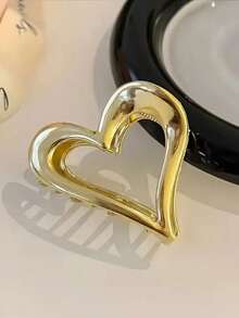 قطعة واحدة/قطعتان مشبك شعر من سبيكة ذهبية بشكل قلب أنيق، مناسب للذيل الحصان والمنزل والسفر والتناول، هدايا رأس السنة، يناسب جميع أنواع الشعر - الذهبي - مشاهدة 4