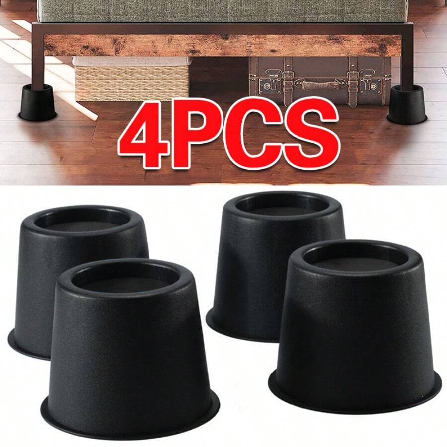 4PCS 5" Heavy Duty Bed Chair Risers Feet Leg Lift Furniture Extra Raisers Stand - Black - View 1