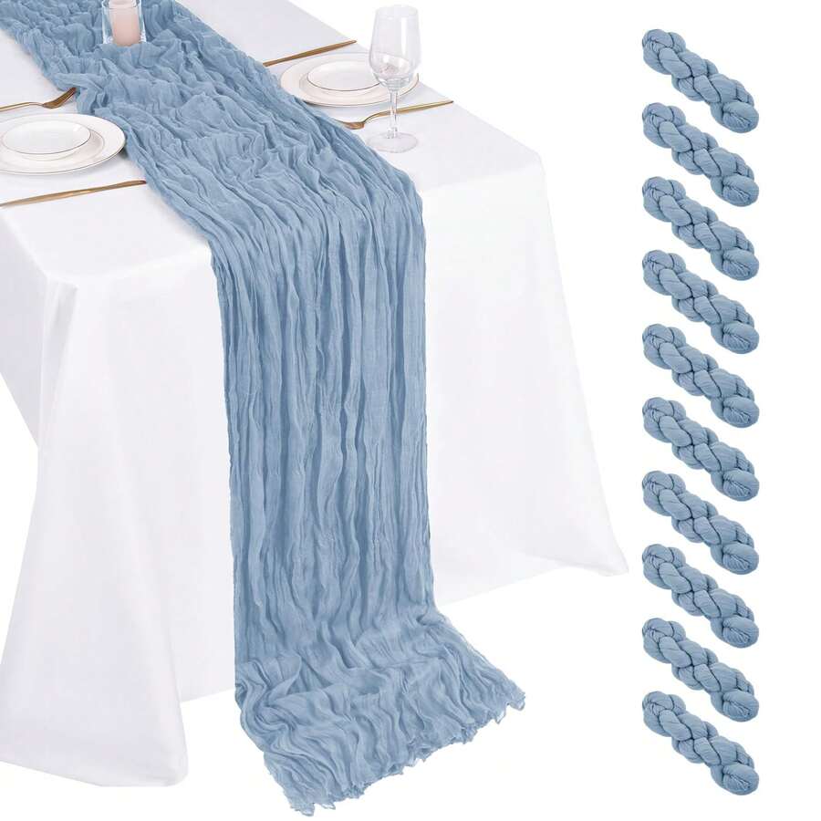 10 Pack Dusty Blue Cheesecloth Table Runner 17x108 Inch Boho Gauze Cheese Cloth Table Runners For Wedding Party Birthday Home Decor - Màu xanh bụi bặm - Xem 1
