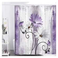 Rustic Farmhouse Shower Curtain, Farm Purple Daisy Floral Flowers And Butterfly On Country Wooden Shower Curtain For Bathroom, Violet Grey Bathroom Shower Curtains With 12PCS Hooks, 70X75IN - 多色582 - 查看 2