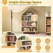 House-Shaped Kids Bookshelf 4-Tier Toy Storage Organizer W/ Open Compartments - Natural - View 8