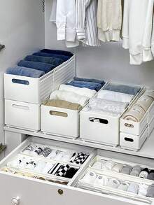 1pc Wardrobe Organizer Box, Foldable Drawer Type Storage Box For Underwear, Socks, Towels, Suitable For Bathroom, Living Room, Bedroom, Kitchen, Study, Collapsible Drawer Storage Box, Home Organizer, Doll Storage Box - White - View 2