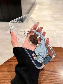 Funda para  con una chica de dibujos animados tomando café, apta para las series  16E/15/14/13/12/11/PRO/PLUS/PROMAX/MINI. Compatible con las series  S/A/M/NOTE,  S/G/EDGE/E, Honor 200/MAGIC/X, OPPO RNO/A/F,  14/Redmi/POCO/NOTE. Transparente, sencilla, elegante y duradera, fabricada con material TPU protector. Perfecta para San Valentín, Halloween, Navidad, Año Nuevo y todas las ocasiones festivas: una opción ideal para uso personal o para regalar. - transparente - Ver 2