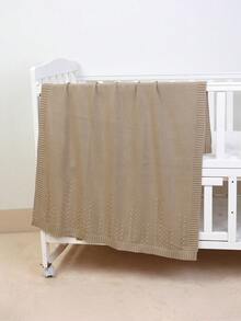 1件婴儿针织纯色毯，小叶子图案，婴儿盖毯，儿童毯，简约风格，四季皆宜 - 卡其色 - 查看 3