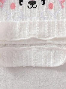 Baby Girls Autumn/Winter Fashion Cute Round Neck Knitted Long Sleeve Embroidered Cartoon Fox Pattern Bow Decor Sweatshirt And Elastic Waist Pink Textured Fabric Pants Set, Suitable For Outings, Home, And Street Wear - White - View 5