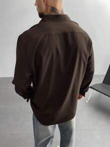 GloMan Old Money Herren Dunkelbraunes Hemd Langarm Knopfleiste Einfarbiges Braun Hemd,Hochzeit,Büroarbeit,Formelle Party,Vater/Ehemann - Schokoladenbraun - Übersicht 7