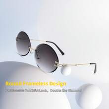 Round Oval Rimless Retro Circle Vintage Tinted Sunglasses For Women And Men, Lightweight Eyewear Perfect For Coastal Getaways, Art Gallery Visits, Creative Workspace Essentials, Stylish Layering With Classic And Contemporary Outfits - 漸變黑 - 查看 6