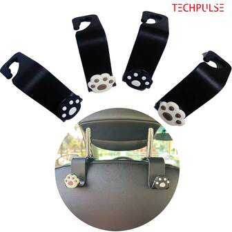 2个可爱猫爪汽车座椅挂钩 – 时尚多功能收纳架，可用于悬挂钱包、手提包、雨伞、水瓶和购物袋，可旋转隐藏式设计，通用型，适用于大多数车型，内饰配件