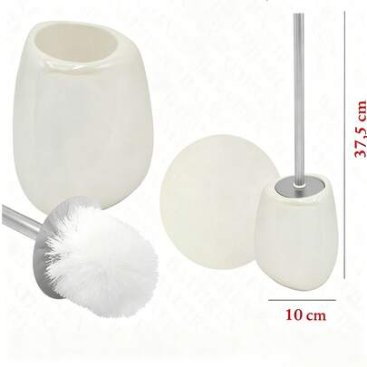 Ceramic Toilet Brush Holder, Available In Two Colors. Toilet Brush For Bathroom (Long Handle, Flexible For Cleaning), Quick-Drying Toilet Brush, Bathroom Accessories, Bathroom Supplies