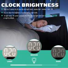 Projection Alarm Clock, Digital Clock With 180 ° Rotatable Projector, 3-Level Brightness Dimmer, Transparent LED Display Screen, USB Charging, Progressive Volume, Snooze, 12/24 Hours, Suitable For Bedrooms - 黑色 - 查看 4