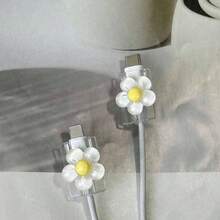 2 件装可爱透明花朵充电线保护器充电器配件，手机配件