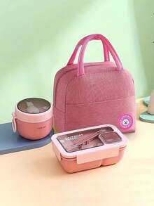 1pc Adult Size PP Plastic Square Lunch Box With Lid, Comes With Utensils And Dipping Sauce Dish, Multipurpose, Portable, Reusable, Lightweight. Optional Cup, Oatmeal Cup, Breakfast Cup And 1pc Portable Lunch Bag With Zipper And Built-In Aluminum Foil Insulation Layer, Suitable For Office Workers, Students, Outdoor Activities And Camping. - Multicolor - View 18