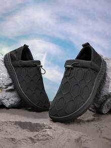 纯色运动工装风女式弹力带套脚运动鞋，宽松舒适，休闲百搭，适合短途出行、驾车、散步 - 黑色 - 查看 2