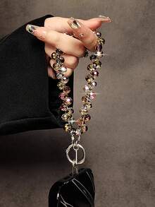 闪亮串珠手机配件链 - 闪亮透明珠子，手机挂绳，钥匙扣，兼容苹果手机壳，塑料材质