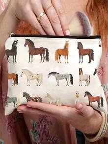 Bolsa de maquillaje con estilo ecuestre - Regalo perfecto para amantes de los caballos, diseño de caballos y flores, de poliéster, ideal para viajes y aventuras al aire libre, para chicas que aman los caballos, herradura, negocios, fitness. Bolsa de maquillaje, neceser, bolsa de aseo, bolsa de viaje, artículos esenciales para cruceros y vacaciones para hombres y mujeres - Multicolor - Ver 3