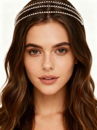 1 pieza Diadema de moda para mujeres con decoración sólida de diamantes de imitación para fiesta de bodas y tiaras