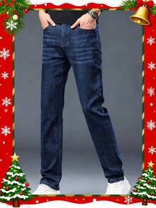 Men's Wash Denim Jeans - Medium Stretch Solid Color All-Season Casual Streetwear, Minimalist Washed Jeans With Straight  Tint For Casual Attire, Versatile Light Wash Jeans For Men (Hand Washable) .Christmas Gifts For Husband Vaqueros Para Hombre - (32L) Kiểu dáng cạp cao màu xanh navy - Xem 8