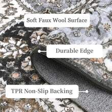 Hodeffior Washable Vintage Area Rugs 120x170cm, Traditional Living Room Rug, Non-Slip Floral Print Carpet For Bedroom, Foldable Short Pile Indoor Mat For Dining Room - Grey Brown - View 3