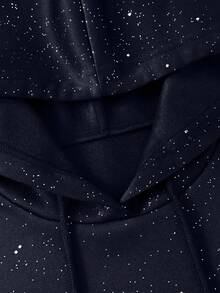 Women's Hooded Starry Sky Printed Loose Sweatshirt For Daily Leisure - Navy Blue - View 3