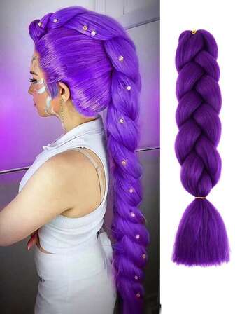 Extensiones de cabello trenzado púrpura de 24 pulgadas - Esenciales para fiestas, coleta trenzada, cabello sintético ligero y duradero, versátil para todos los tonos de piel para uso diario y Halloween, adecuado para festivales, galas, cosplay, accesorios de vestuario K-Pop, decoraciones de fiesta, Navidad, adornos navideños.