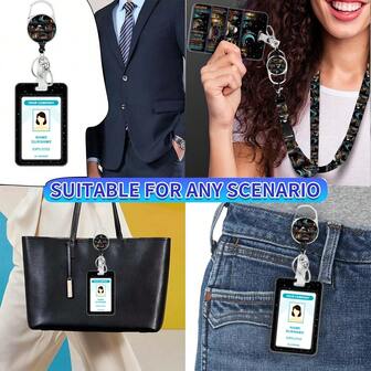 1pc (Badge Clip + Lanyard + Card Holder) Funny Job Title Name Tag Keychain Lanyard ID Card Protector, Retractable Reel Badge Holder With Skull Bookshelf Lanyard, Card Protector For Female Teachers, Nurses, Doctors, Office Gifts, Suitable For Male And Female Teachers, Nurses, Social Workers, Workers Office Gifts