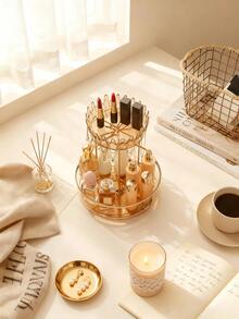 1 Peça Caixa de Armazenamento de Cosméticos Giratória Transparente com Coroa, Organizador de Mesa de Balcão de Alta Qualidade com Duas Camadas, Caixa de Joias de Vaidade, Presentes para Mulheres, Presentes de Natal, Ideias de Presentes para Mulheres