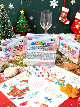 Eine Box mit 168 Farben Acryl-Wasserbasierte Marker in verschiedenen Farbkombinationen, mit doppelter Spitze mit weichem Pinseldesign zum Überlagern von Farben, tragbare Marker für Künstler und Kunstbegeisterte, ein Weihnachtsgeschenk für Freunde.
