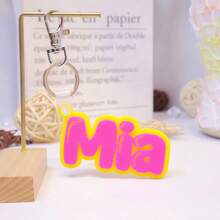 1pc Customized Acrylic Letter Name Keychain, Personalized Double-Layer Glitter Keychain, Colorful Backpack Pendant, Suitable For Bags, Water Bottles, Perfect Birthday Gift For Women And Family, Decorative Keychain, Fun Design, Charming Accessory, Cute Keychain - Steel Keychain + White Button - View 35