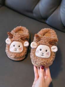 New Winter Cute Children's Cartoon Little Sheep Plush Slippers For Boys, Girls And Babies - Coffee Brown - View 1
