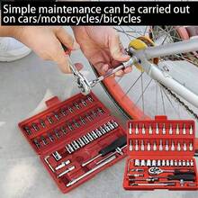 46pcs Manual Tool Set, Automotive Repair Tool Kit, Workshop Socket Mechanic Tool Box, Suitable For Home Use Ratchet Screwdriver Set - Multicolor - View 6