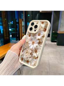 Funda de teléfono móvil a prueba de golpes con patrón en relieve de margarita blanca 3D, textura de ranura compatible con iPhone - Multicolor - Ver 5