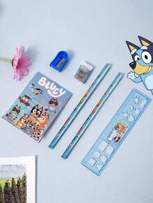 1 Set Family And Friends Cartoon Ruler Pencil Sharpener Eraser Notebook Set Creative Drawing Office Supplies Bluey Bingo Dog Cute Coco Rusty Muffin Stationery Kit Birthday Christmas Xmas Gifts - Multicolor - View 5