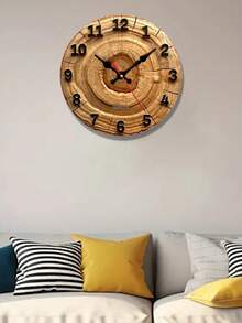 2D Flat. 1pc. Wooden Wall Clock With Tree Stump Texture - Silent Swiss Quartz, Battery Operated (AA Not Included), 10/12Inch, Home Decoration, Suitable For Living Room, Bedroom, Study Room Decoration, Halloween Christmas Gift, 2D Flat, Holiday