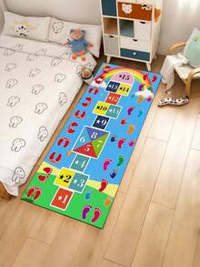 1pc Hopscotch Velvet Carpet, Washable, Cartoon Pattern, Large Game Mat, Room Decor, Holiday Gift, Low Pile, Machine Made, Polypropylene Backing, Polyester Fiber Material - Multicolor - View 15