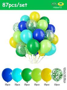 31/56/87/122 بالونة باللون الأخضر والأزرق، بالونات لاتكس سميكة بقطر 12 بوصة باللون الأزرق الملكي والأخضر الليموني والأصفر، بالونات مزينة بالبريق الأخضر لحفلات عيد الميلاد بموضوع الغابة والديناصورات، حفلات الكشف عن نوع الجنين، التخرج، الزفاف، المعمودية - أزرق، أخضر، أصفر - مشاهدة 13