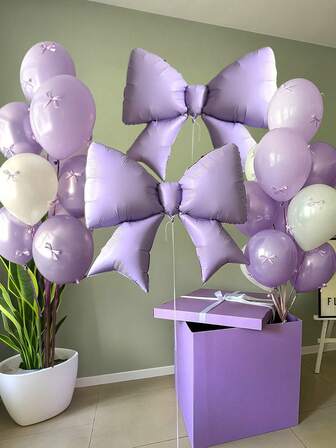 33/83 st stora lila rosettballonger, lila rosettband, lila pärlor och vita latexballonger. Lämplig för födelsedagsfester, förlovningar, årsdagar, svensexor, alla hjärtans dag-dekorationer, nyårspresenter och rosettballongset.