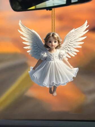 Cute White Angel Car 2D Pendant, Car Rearview Mirror Decoration, Suitable For Car, Home Decoration, Keychain, Bag Pendant For Holidays And Birthdays, Perfect Gift For Family And Friends