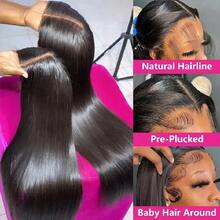 250% Density  Bone Straight 13x4 Wear And Go Glueless Wig Bone Straight 13x6 Glueless Lace Front Human Hair Straight Wigs Pre Plucked Soft 5x5 Lace Closure Wig For Beginners, No Glue, Elastic Band For Women - Natural Black - 查看 5