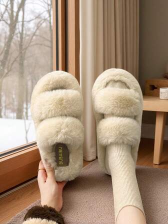 Fluffiga plyschiga slip-on-tofflor för kvinnor, varma och bekväma inomhustofflor, halkfria, tysta sovrumstofflor, mjuka, lurviga och söta tofflor, öppen tå, lätta, nya damtofflor, plyschskor för kvinnor, tofflor, damtofflor, hemmatofflor, vintertofflor, lurviga tofflor för kvinnor, vintertofflor för kvinnor, tysta golvskor, enfärgade