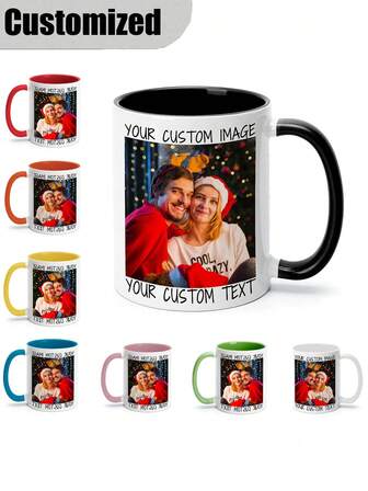 Personalized Coffee Mug, Customizable 11oz Ceramic Coffee Mug - Custom Photo/Text/Logo Cup, Elegant Black Exterior, Ideal Gift For Birthdays, Weddings, Corporate Events - Durable Ceramic Cup For Hot Beverages, Coffee Mug Personalized, Event Favors, Stylish Drinkware,Festive Calendar
