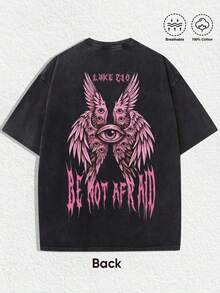 1 PCS "Retro Religious-Gothic 'BE NOT AFRAID' Pink Multi-Eye Winged Angel Illustration & Luke 2:10 Verse" Print Black T-Shirt, Vintage Distressed Aesthetics, Spring/Summer Men Women Clothes, Regular Fit T-Shirt, Christmas & Religious-Gothic Gatherings, Men's Women's Casual Everyday Top, They Are Excellent Gifts For Faith & Gothic Enthusiasts, 100% Cotton Tees Feature, A Youthful And Edgy Design, Graphic Tees Men, Graphic Tees Women, Urban Fashion, Street Style, Gothic Events, Daily Leisure (Unisex Retro Faith-Gothic Tee, Eye-Catching Pick For Christmas) - màu đen - Xem 2